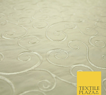 Luxury Beige Gold Fancy Swirl Curls Embroidered 100% PURE SILK Fabric 45" 4651