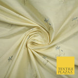 Luxury Light Gold Mini Grey Flowers Embroidered 100% PURE SILK Fabric 45" 4652