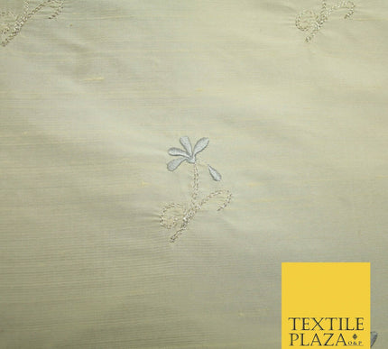Luxury Light Gold Mini Grey Flowers Embroidered 100% PURE SILK Fabric 45" 4652