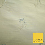 Luxury Light Gold Mini Grey Flowers Embroidered 100% PURE SILK Fabric 45" 4652