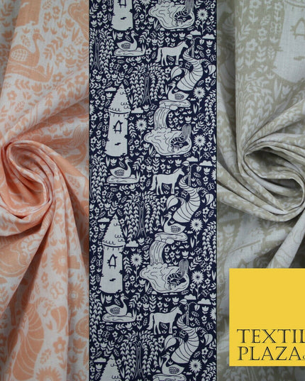 Fairytale Enchanted Castle Unicorn Printed Poly Cotton Fabric Polycotton Craft