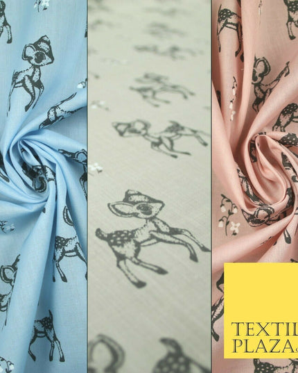 Fawn Baby Deer Bambi Woodland Animal Printed Poly Cotton Fabric Polycotton Craft