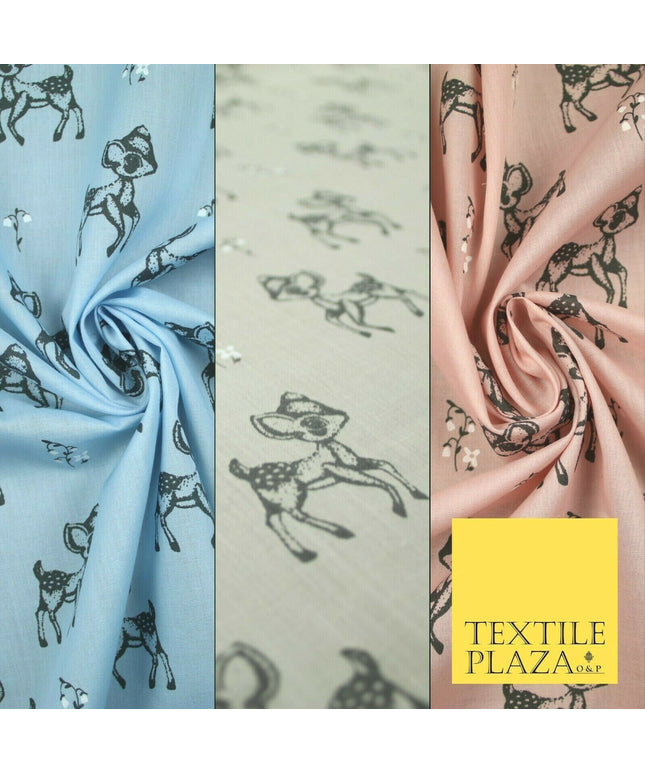 Fawn Baby Deer Bambi Woodland Animal Printed Poly Cotton Fabric Polycotton Craft