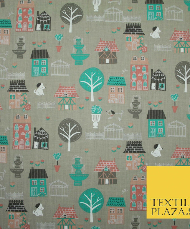 Walk In The Park Garden Gates Floral Printed Poly Cotton Fabric Polycotton Craft