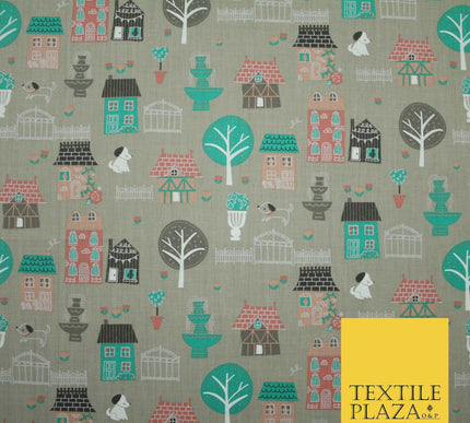 Walk In The Park Garden Gates Floral Printed Poly Cotton Fabric Polycotton Craft