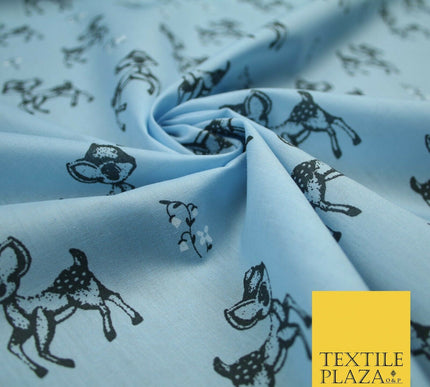 Fawn Baby Deer Bambi Woodland Animal Printed Poly Cotton Fabric Polycotton Craft