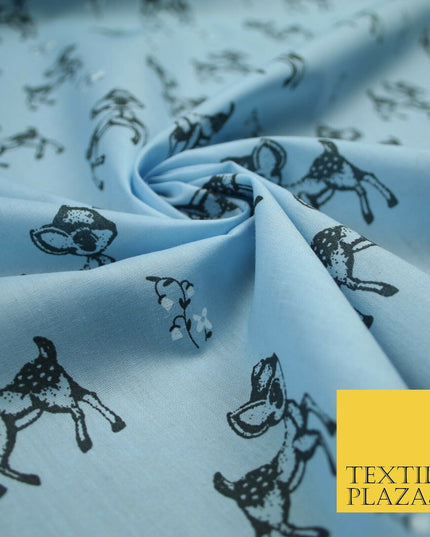 Fawn Baby Deer Bambi Woodland Animal Printed Poly Cotton Fabric Polycotton Craft