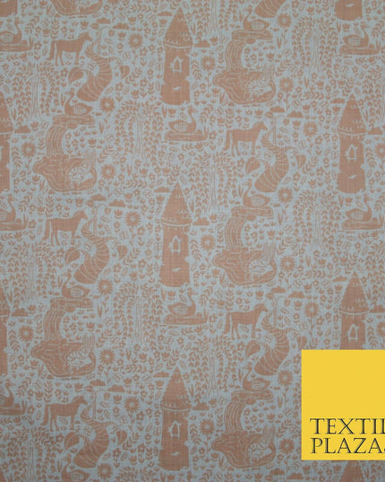 Fairytale Enchanted Castle Unicorn Printed Poly Cotton Fabric Polycotton Craft