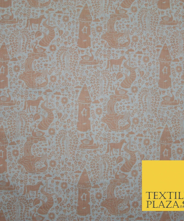 Fairytale Enchanted Castle Unicorn Printed Poly Cotton Fabric Polycotton Craft