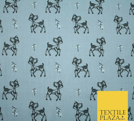 Fawn Baby Deer Bambi Woodland Animal Printed Poly Cotton Fabric Polycotton Craft