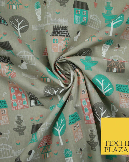 Walk In The Park Garden Gates Floral Printed Poly Cotton Fabric Polycotton Craft