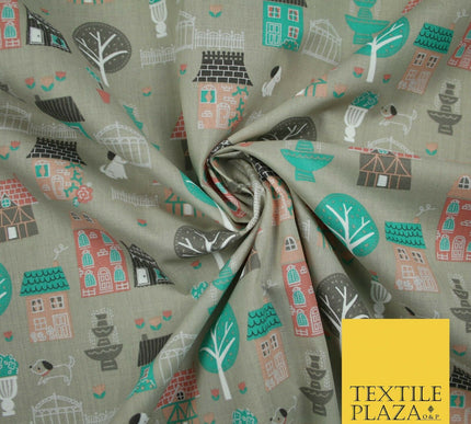 Walk In The Park Garden Gates Floral Printed Poly Cotton Fabric Polycotton Craft