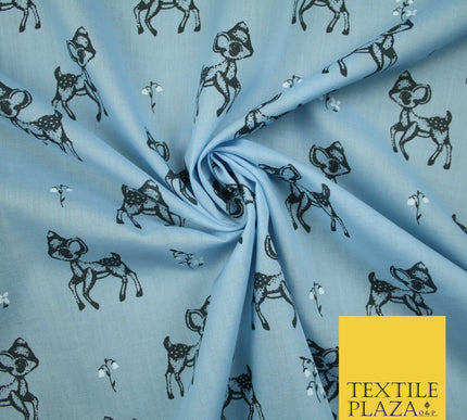 Fawn Baby Deer Bambi Woodland Animal Printed Poly Cotton Fabric Polycotton Craft