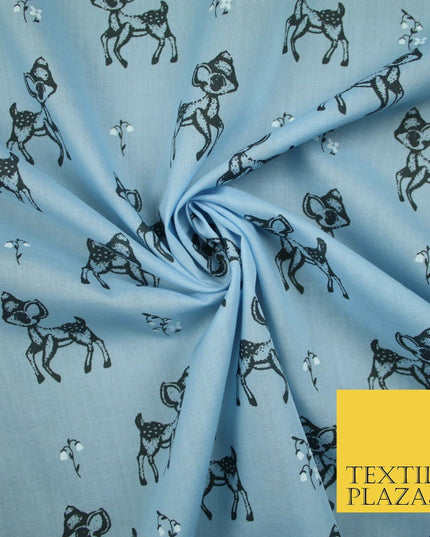 Fawn Baby Deer Bambi Woodland Animal Printed Poly Cotton Fabric Polycotton Craft