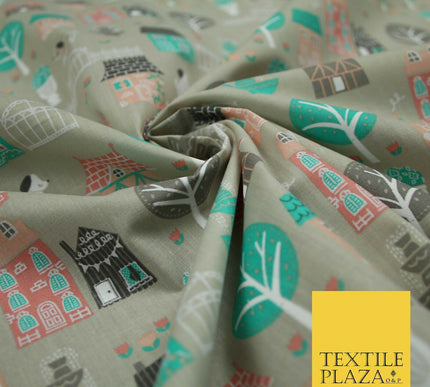 Walk In The Park Garden Gates Floral Printed Poly Cotton Fabric Polycotton Craft