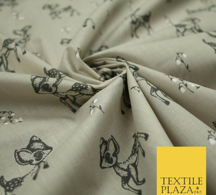 Fawn Baby Deer Bambi Woodland Animal Printed Poly Cotton Fabric Polycotton Craft