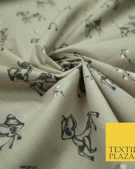 Fawn Baby Deer Bambi Woodland Animal Printed Poly Cotton Fabric Polycotton Craft
