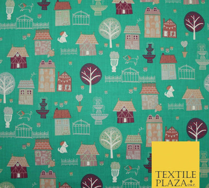 Walk In The Park Garden Gates Floral Printed Poly Cotton Fabric Polycotton Craft