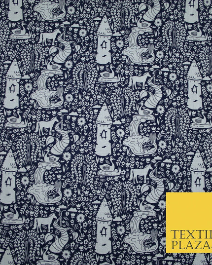 Fairytale Enchanted Castle Unicorn Printed Poly Cotton Fabric Polycotton Craft