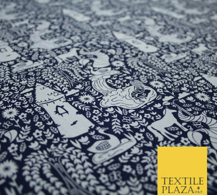 Fairytale Enchanted Castle Unicorn Printed Poly Cotton Fabric Polycotton Craft