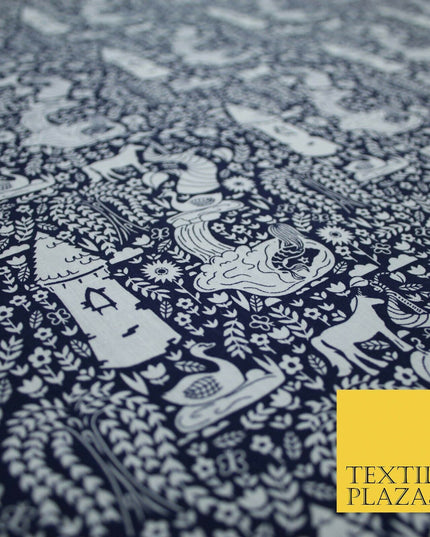 Fairytale Enchanted Castle Unicorn Printed Poly Cotton Fabric Polycotton Craft