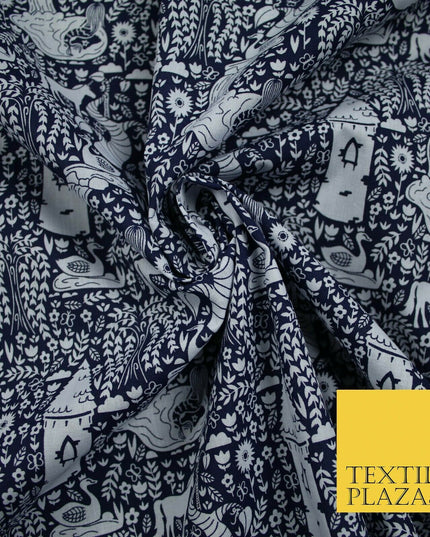 Fairytale Enchanted Castle Unicorn Printed Poly Cotton Fabric Polycotton Craft