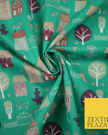 Walk In The Park Garden Gates Floral Printed Poly Cotton Fabric Polycotton Craft