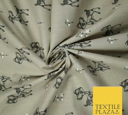 Fawn Baby Deer Bambi Woodland Animal Printed Poly Cotton Fabric Polycotton Craft