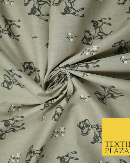 Fawn Baby Deer Bambi Woodland Animal Printed Poly Cotton Fabric Polycotton Craft