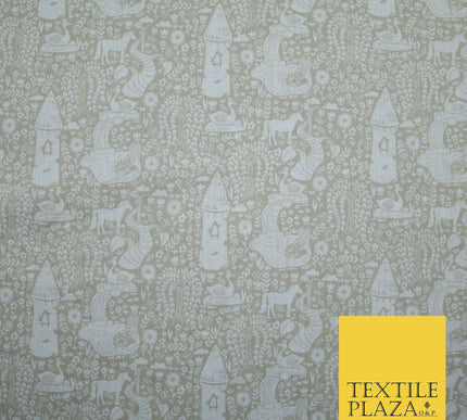 Fairytale Enchanted Castle Unicorn Printed Poly Cotton Fabric Polycotton Craft