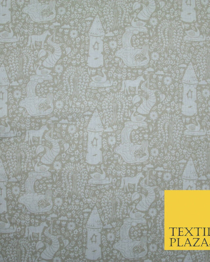 Fairytale Enchanted Castle Unicorn Printed Poly Cotton Fabric Polycotton Craft