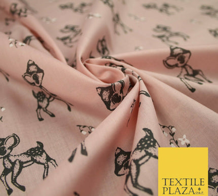 Fawn Baby Deer Bambi Woodland Animal Printed Poly Cotton Fabric Polycotton Craft
