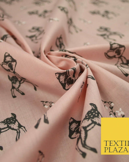 Fawn Baby Deer Bambi Woodland Animal Printed Poly Cotton Fabric Polycotton Craft