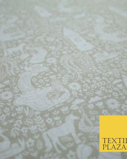 Fairytale Enchanted Castle Unicorn Printed Poly Cotton Fabric Polycotton Craft