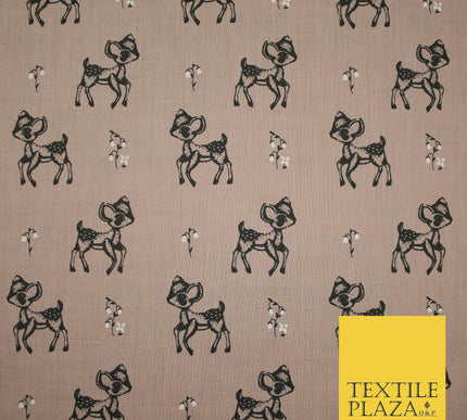 Fawn Baby Deer Bambi Woodland Animal Printed Poly Cotton Fabric Polycotton Craft