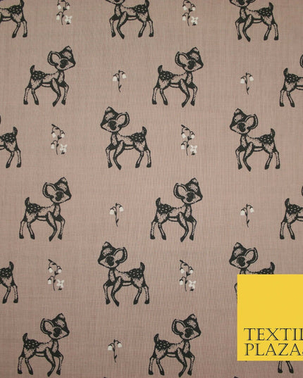 Fawn Baby Deer Bambi Woodland Animal Printed Poly Cotton Fabric Polycotton Craft