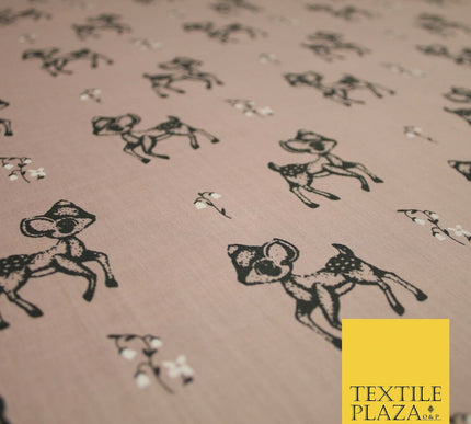 Fawn Baby Deer Bambi Woodland Animal Printed Poly Cotton Fabric Polycotton Craft