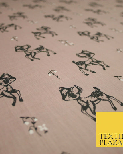 Fawn Baby Deer Bambi Woodland Animal Printed Poly Cotton Fabric Polycotton Craft