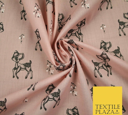 Fawn Baby Deer Bambi Woodland Animal Printed Poly Cotton Fabric Polycotton Craft