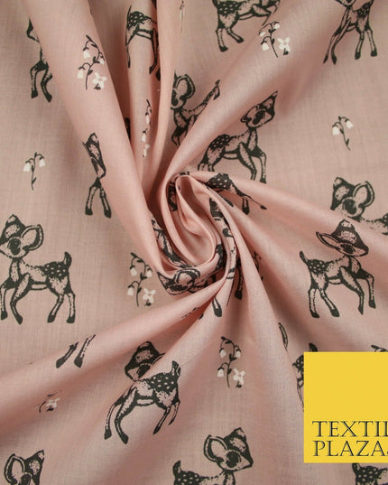 Fawn Baby Deer Bambi Woodland Animal Printed Poly Cotton Fabric Polycotton Craft