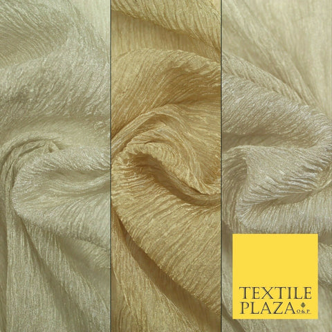 Luxury 50cm Wide Gold Crushed 100% Silk Organza Fabric Dress Decor 3 COLOURS
