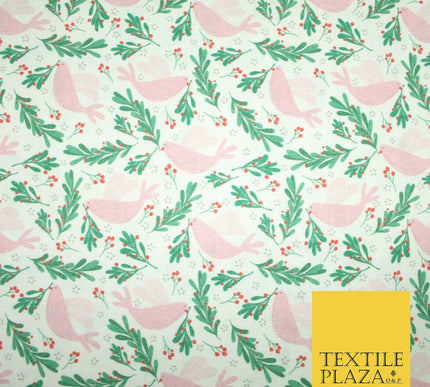 Festive Christmas Dove Red Berries Digital Print 100% Cotton Fabric 58" 4940