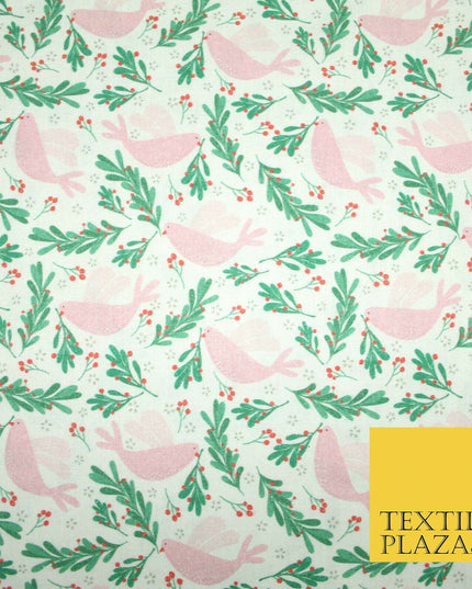 Festive Christmas Dove Red Berries Digital Print 100% Cotton Fabric 58" 4940