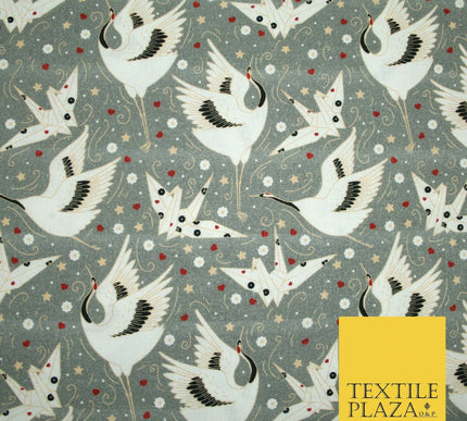 Grey Origami Bird Magical Stars Hearts Digital Print 100% Cotton Fabric 58" 4943