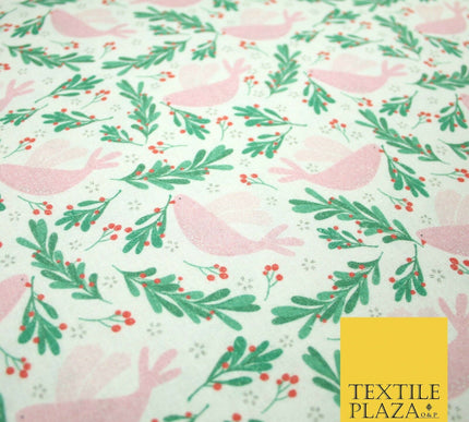 Festive Christmas Dove Red Berries Digital Print 100% Cotton Fabric 58" 4940