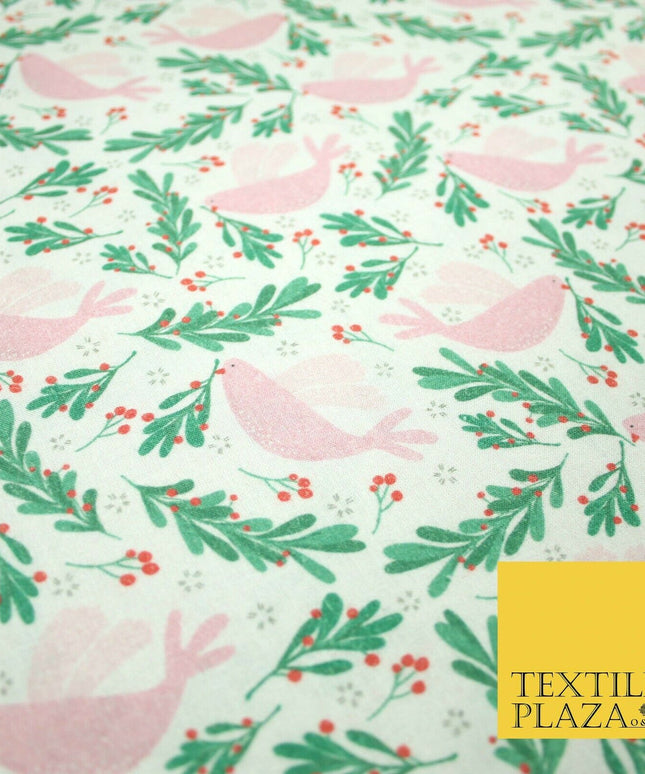 Festive Christmas Dove Red Berries Digital Print 100% Cotton Fabric 58" 4940