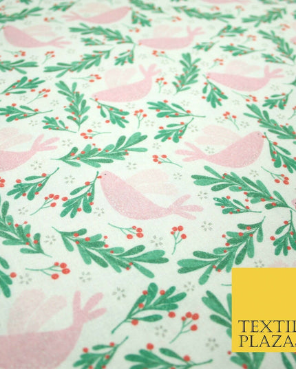 Festive Christmas Dove Red Berries Digital Print 100% Cotton Fabric 58" 4940