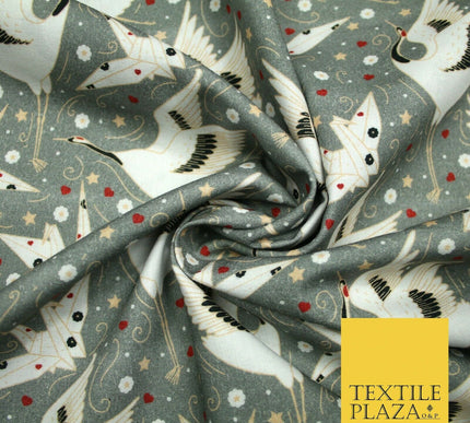 Grey Origami Bird Magical Stars Hearts Digital Print 100% Cotton Fabric 58" 4943