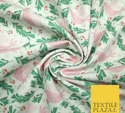 Festive Christmas Dove Red Berries Digital Print 100% Cotton Fabric 58" 4940