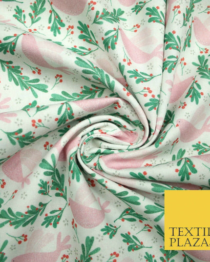 Festive Christmas Dove Red Berries Digital Print 100% Cotton Fabric 58" 4940